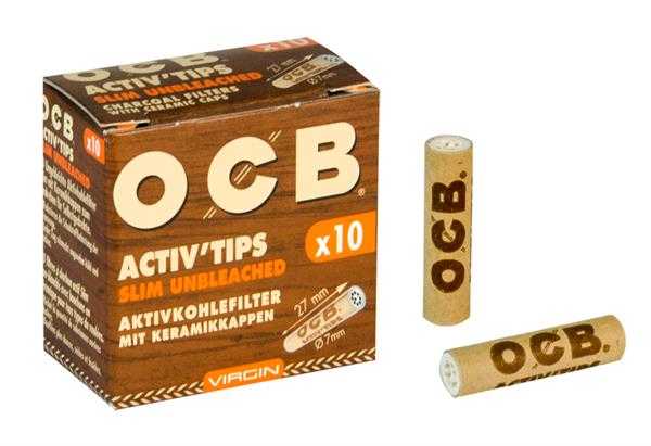 OCB Activ Tips Slim Unbleached 10er